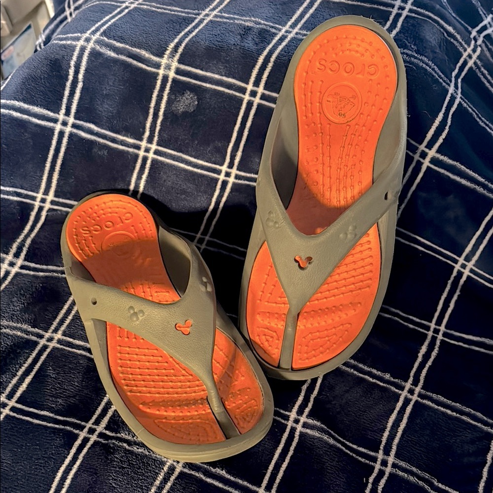 Crocs Orange and Gray Sandals Disney Mickey women size 9 men size 7